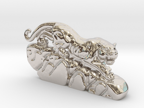Hunting Leopard in Rhodium Plated Brass
