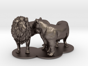 African Lion & Lioness in Polished Bronzed Silver Steel