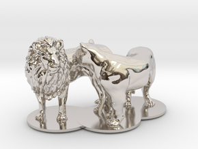 African Lion & Lioness in Rhodium Plated Brass