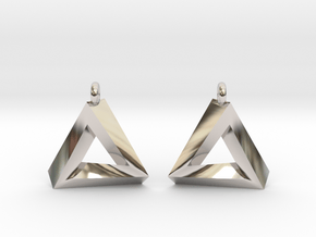 Penrose Triangle - Earrings (17mm | 1x mirrored) in Rhodium Plated Brass