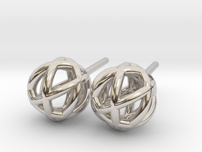 Woven Globe Earrings in Rhodium Plated Brass