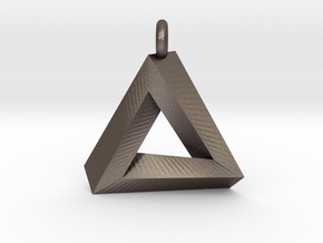 Penrose Triangle - Pendant (3.5cm | 3.5mm O-Ring) in Polished Bronzed Silver Steel