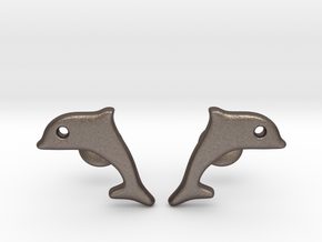  Dolphin Cufflinks in Polished Bronzed Silver Steel