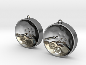 Double Tenor "damntingself" earrings, L in Fine Detail Polished Silver