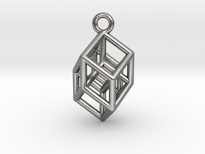 Hypercube Tesseract Pendant in Natural Silver