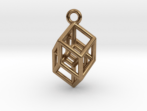 Hypercube Tesseract Pendant in Natural Brass