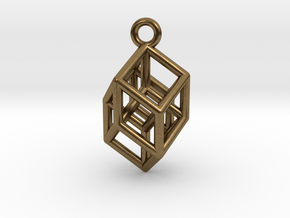Hypercube Tesseract Pendant in Natural Bronze