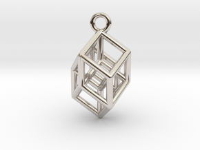 Hypercube Tesseract Pendant in Platinum