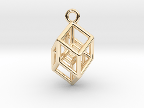 Hypercube Tesseract Pendant in 14k Gold Plated Brass