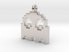 Pac-Man Pendant - Ghost (rounded corners) in Rhodium Plated Brass