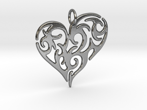 Tribal Heart Pendant in Polished Silver