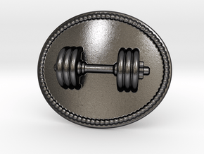 Dumbbell Belt Buckle in Polished and Bronzed Black Steel