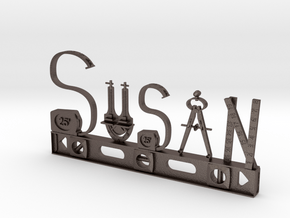 Susan Nametag in Polished Bronzed Silver Steel