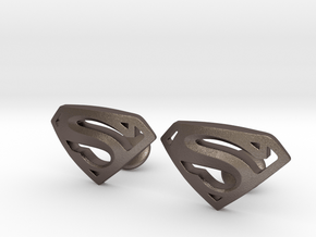 Superman Cufflinks in Polished Bronzed Silver Steel