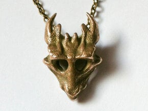 Juvenile Dragon Skull in Polished Bronzed Silver Steel