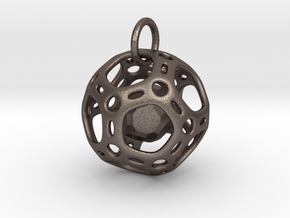Dodecahedron inside a Dodecahedron Pendant  in Polished Bronzed Silver Steel