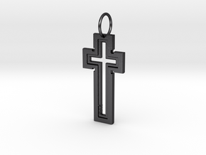 Hollow Cross Keychain in Polished and Bronzed Black Steel