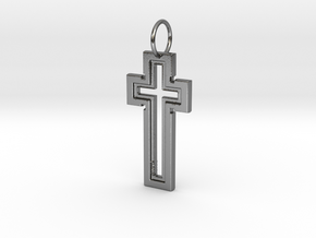 Hollow Cross Keychain in Polished Silver