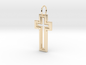Hollow Cross Keychain in 14K Yellow Gold