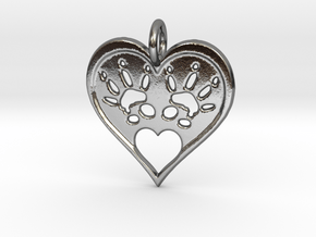 Rat Foot Print Heart Pendant in Polished Silver