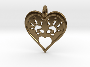 Rat Foot Print Heart Pendant in Polished Bronze