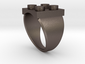 Lego-inspired Ring in Polished Bronzed-Silver Steel: 10 / 61.5