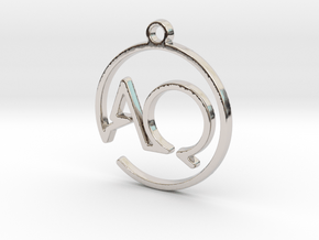 A & Q Monogram Pendant in Rhodium Plated Brass