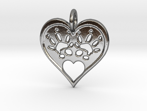 Rat Foot Print Heart  in Polished Silver