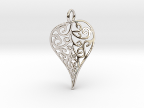 Fine Twisted Leaf Pendant in Rhodium Plated Brass