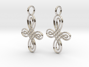 Celtic Round Cross Earrings in Rhodium Plated Brass