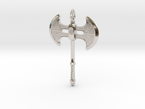 Double-Axe with snake head in Rhodium Plated Brass