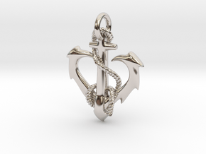 anchor heart in Rhodium Plated Brass