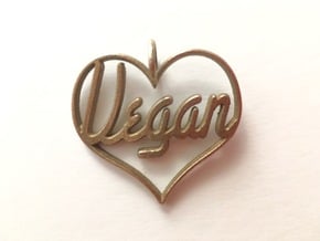 Vegan Heart Pendant in Polished Bronzed Silver Steel
