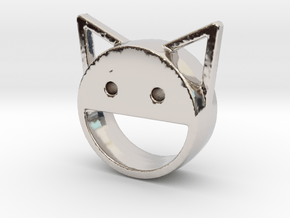 happy cat in Rhodium Plated Brass