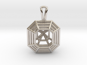 3D Printed Diamond Asscher Cut Pendant  in Rhodium Plated Brass