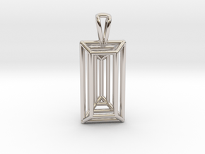 3D Printed Diamond Baugette Cut Pendant (Larger) in Rhodium Plated Brass