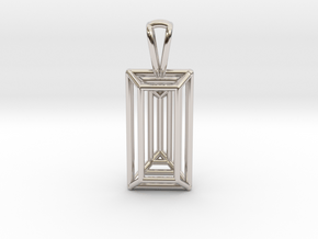 3D Printed Diamond Baugette Cut Pendant (Small) in Rhodium Plated Brass