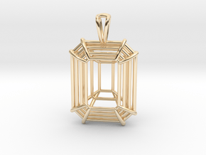 3D Printed Diamond Emerald Cut Pendant Large in 14k Gold Plated Brass