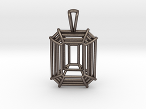 3D Printed Diamond Emerald Cut Pendant (Small)  in Polished Bronzed Silver Steel