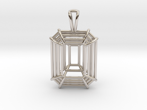 3D Printed Diamond Emerald Cut Pendant (Small)  in Rhodium Plated Brass