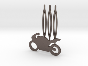 Motorbike decorative hair comb - small size  in Polished Bronzed Silver Steel