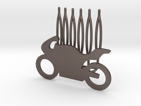 Motorbike decorative hair comb - big size in Polished Bronzed Silver Steel