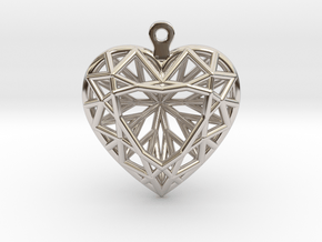 3D Printed Diamond Heart Cut Earrings  in Rhodium Plated Brass