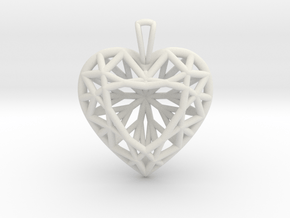 3D Printed Diamond Heart Cut Pendant (Large)  in White Natural Versatile Plastic