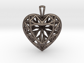 3D Printed Diamond Heart Cut Pendant (Large)  in Polished Bronzed Silver Steel
