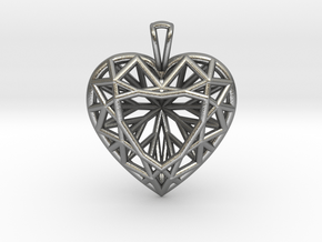 3D Printed Diamond Heart Cut Pendant (Large)  in Natural Silver