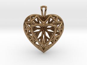 3D Printed Diamond Heart Cut Pendant (Large)  in Natural Brass