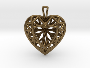 3D Printed Diamond Heart Cut Pendant (Large)  in Polished Bronze