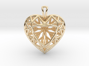 3D Printed Diamond Heart Cut Pendant (Large)  in 14k Gold Plated Brass