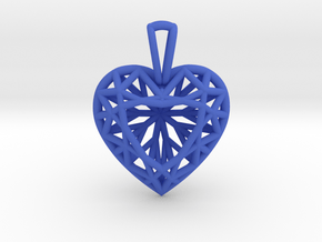 3D Printed Diamond Heart Cut Pendant (Small) in Blue Processed Versatile Plastic